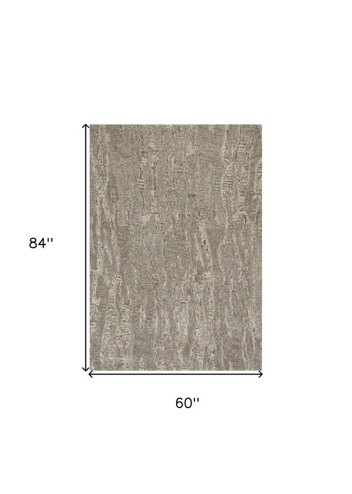 5' X 7' Sand And Gray Abstract Hand Tufted Area Rug
