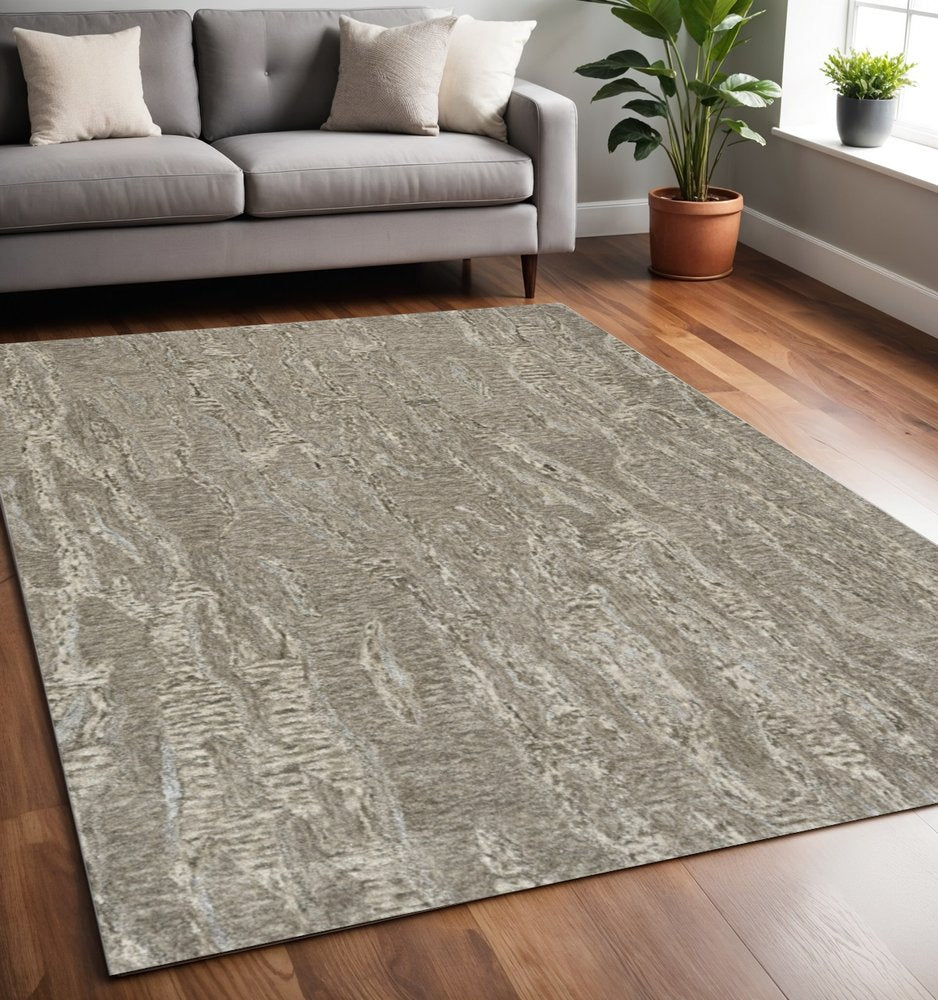 8' X 10' Sand And Gray Abstract Hand Tufted Area Rug