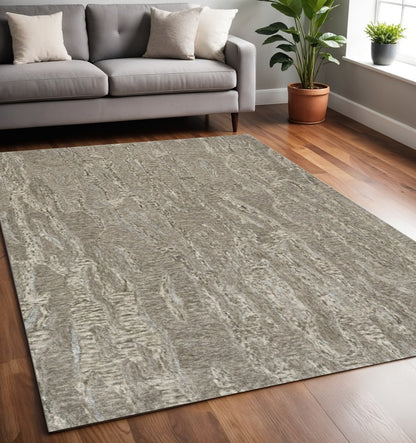 3' X 5' Sand And Gray Abstract Hand Tufted Area Rug