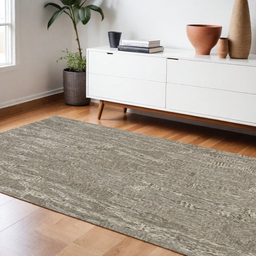 8' X 10' Sand And Gray Abstract Hand Tufted Area Rug