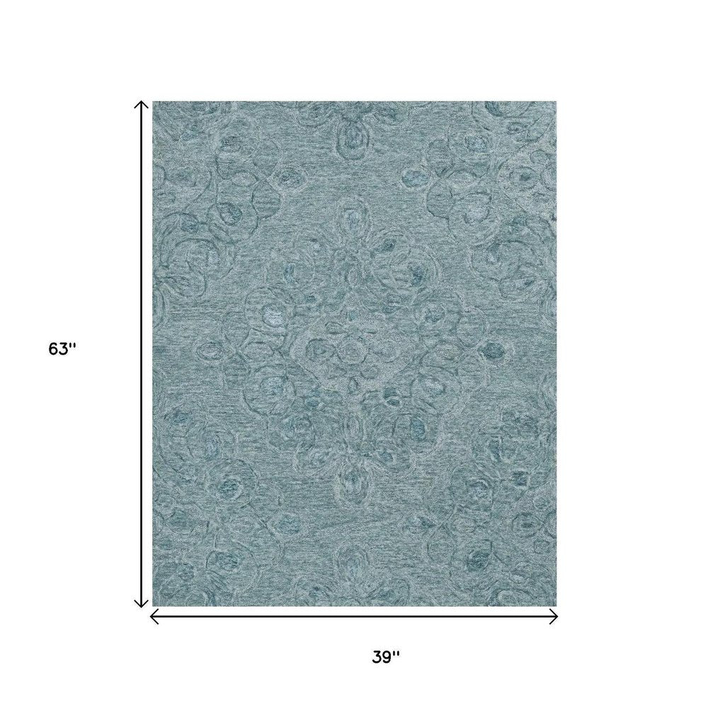 5' X 7' Blue And White Wool Abstract Hand Tufted Area Rug
