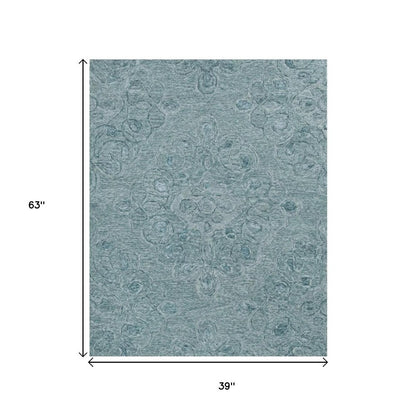 5' X 7' Blue And White Wool Abstract Hand Tufted Area Rug