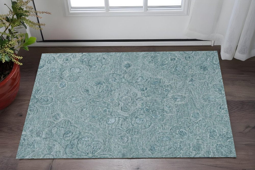 8' X 10' Blue And Beige Wool Abstract Hand Tufted Area Rug