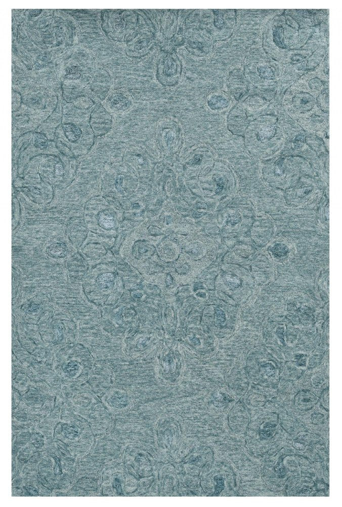 5' X 7' Blue And White Wool Abstract Hand Tufted Area Rug