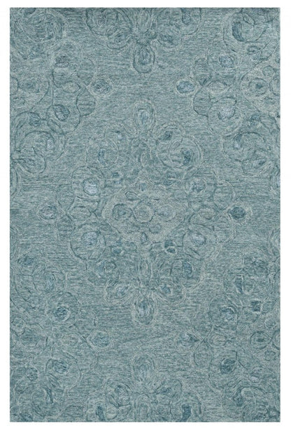 5' X 7' Blue And White Wool Abstract Hand Tufted Area Rug