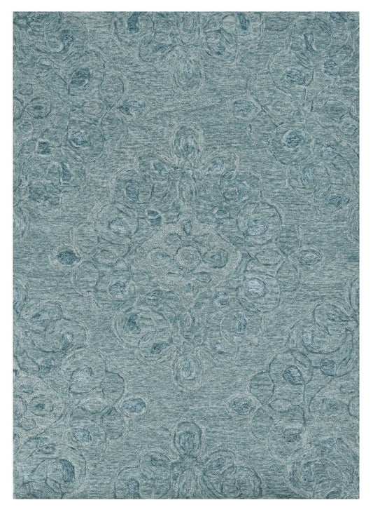 5' X 7' Blue And White Wool Abstract Hand Tufted Area Rug