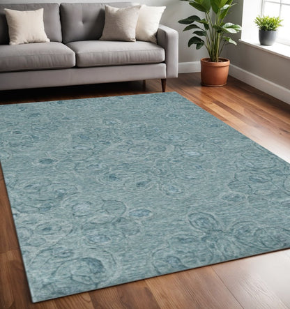 5' X 7' Blue And White Wool Abstract Hand Tufted Area Rug
