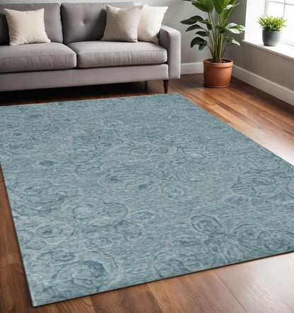 5' X 7' Blue And White Wool Abstract Hand Tufted Area Rug