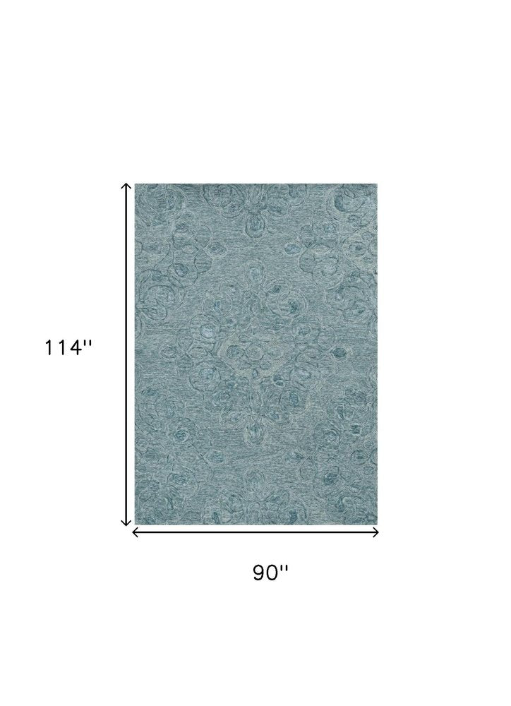 5' X 7' Blue And White Wool Abstract Hand Tufted Area Rug