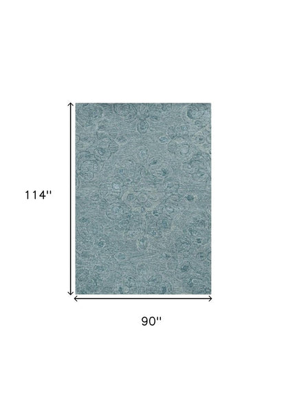 5' X 7' Blue And White Wool Abstract Hand Tufted Area Rug