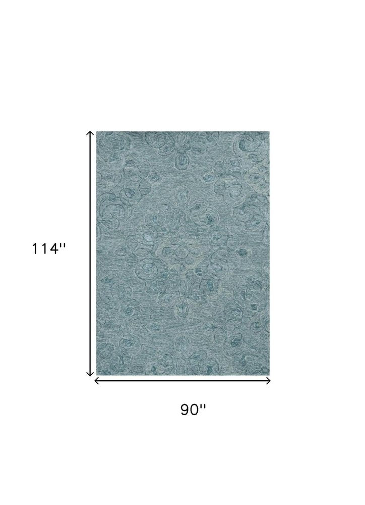 5' X 7' Blue And White Wool Abstract Hand Tufted Area Rug