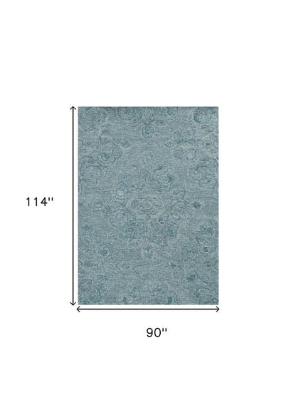 5' X 7' Blue And White Wool Abstract Hand Tufted Area Rug
