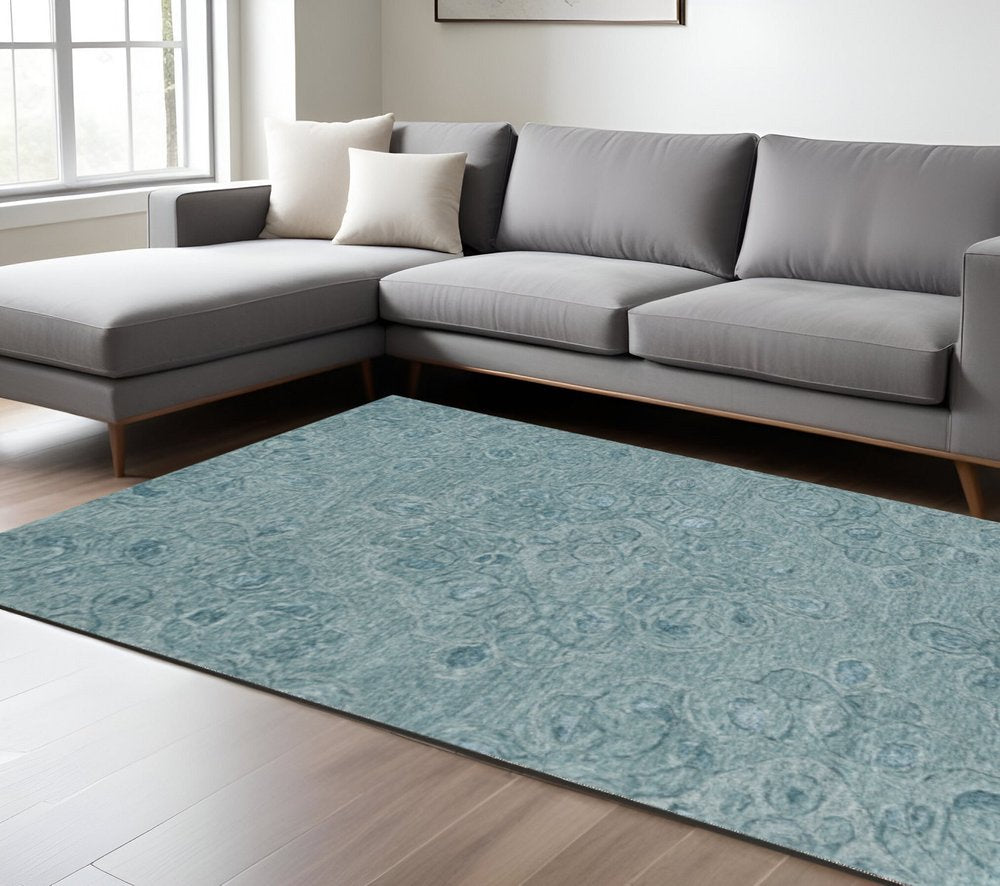 8' X 10' Blue And Beige Wool Abstract Hand Tufted Area Rug