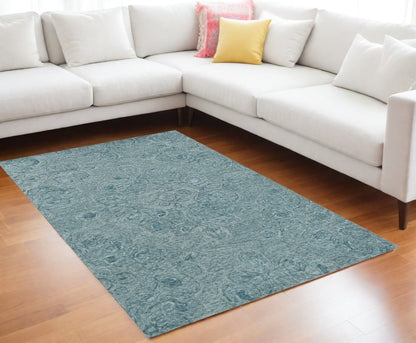 8' X 10' Blue And Beige Wool Abstract Hand Tufted Area Rug