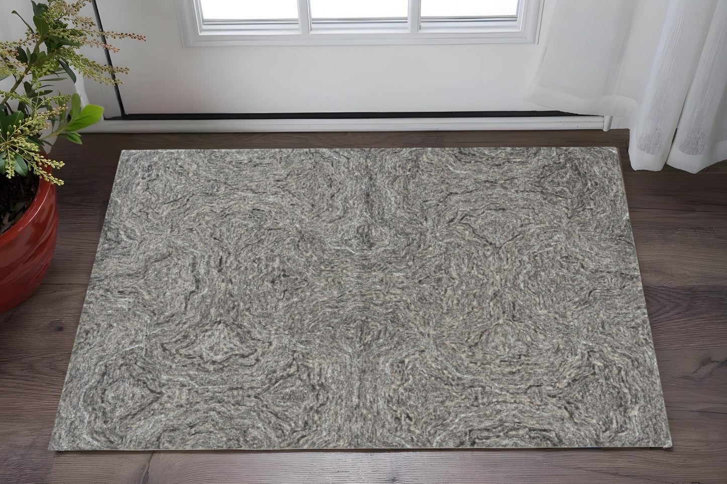 8' X 10' Gray And Dark Gray Wool Abstract Hand Tufted Area Rug