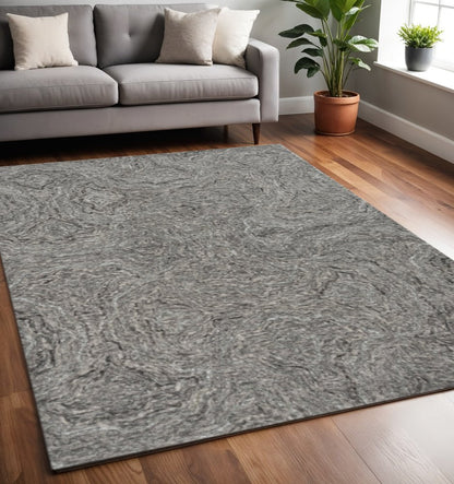 8' X 10' Gray And Dark Gray Wool Abstract Hand Tufted Area Rug