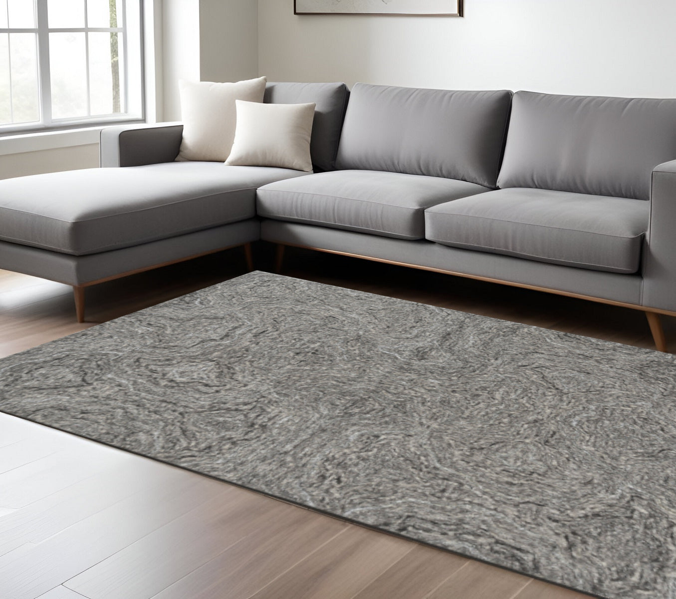 8' X 10' Gray And Dark Gray Wool Abstract Hand Tufted Area Rug