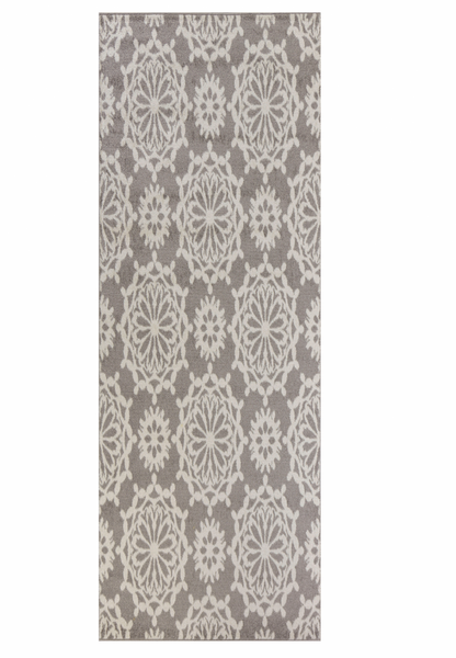 9' X 13' Gray and Ivory Floral Area Rug