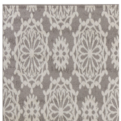 9' X 13' Gray and Ivory Floral Area Rug