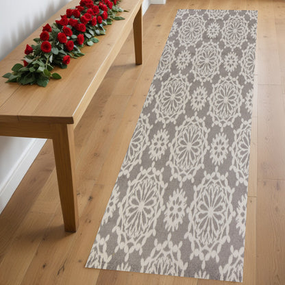 9' X 13' Gray and Ivory Floral Area Rug