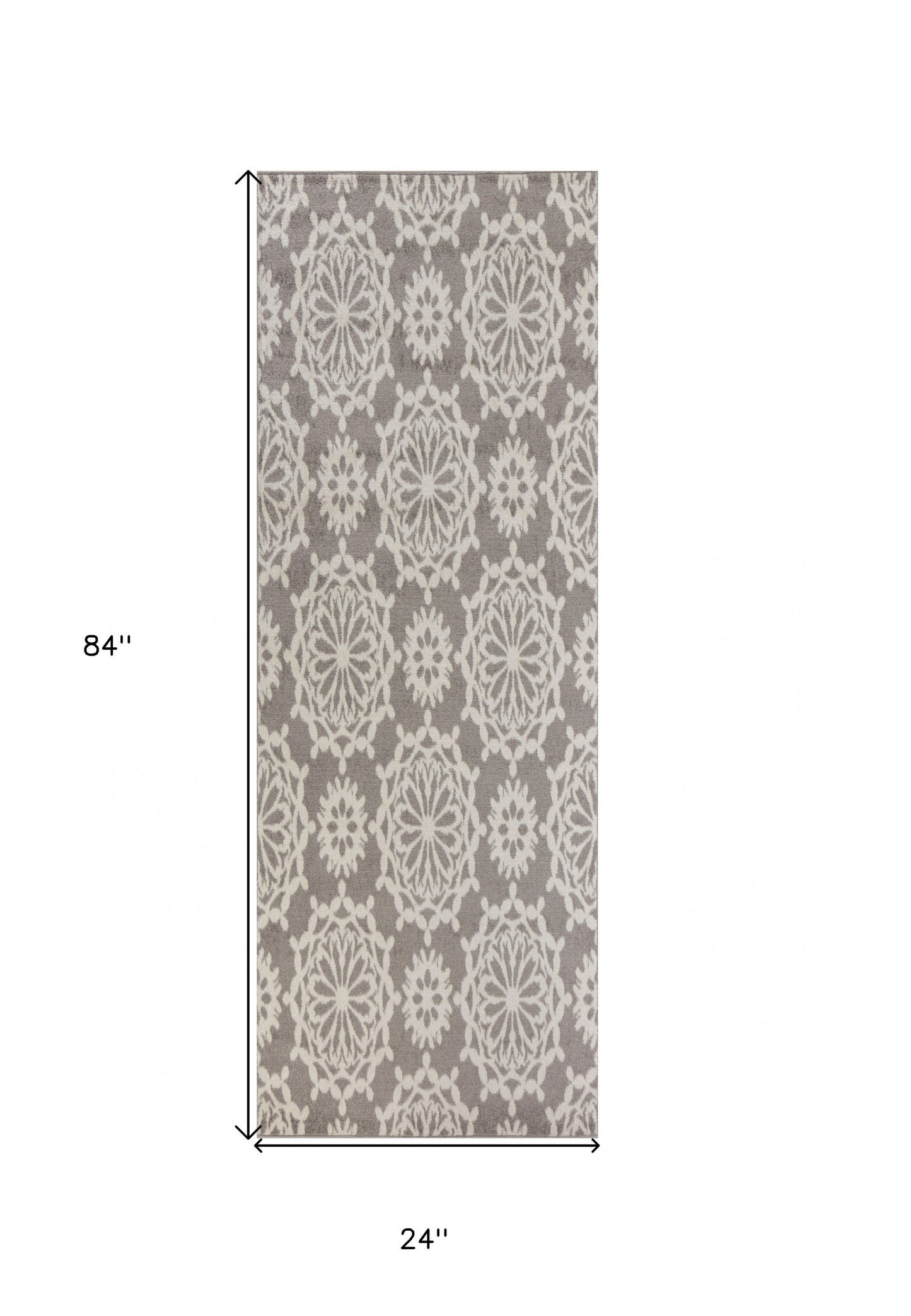 9' X 13' Gray and Ivory Floral Area Rug