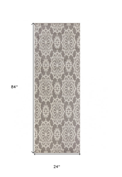 9' X 13' Gray and Ivory Floral Area Rug