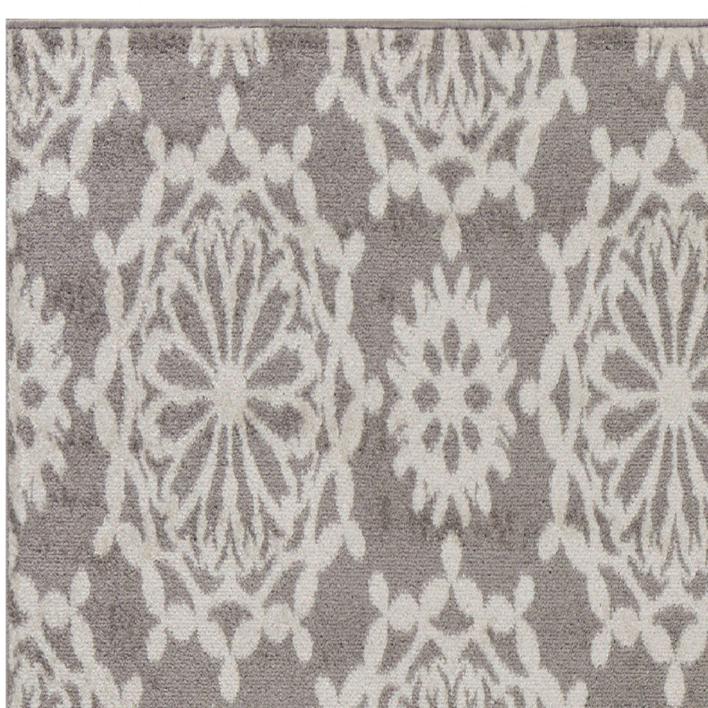 9' X 13' Gray and Ivory Floral Area Rug