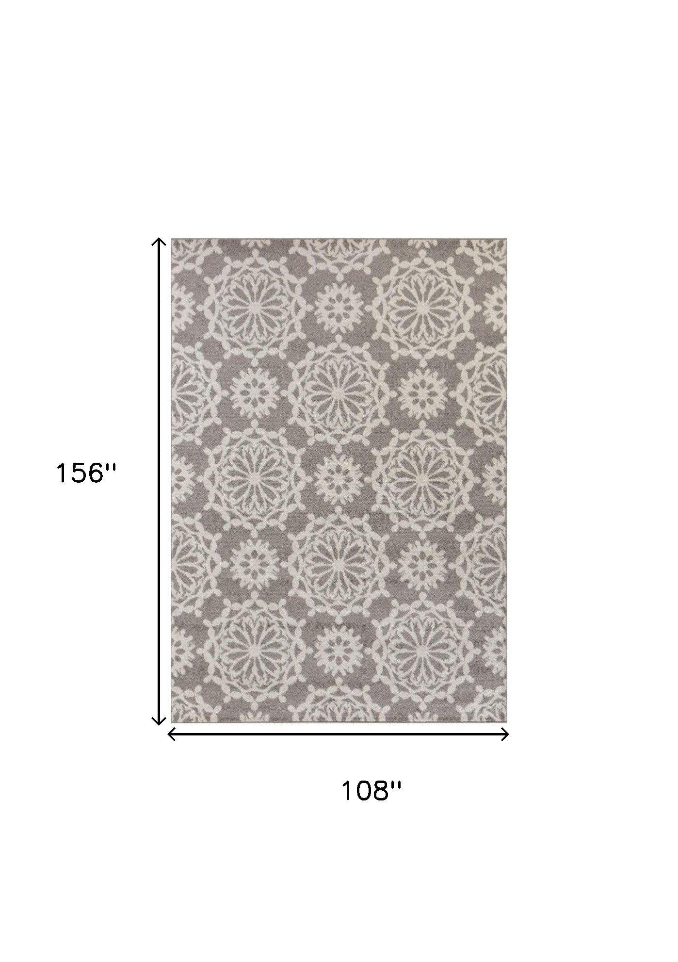 9' X 13' Gray and Ivory Floral Area Rug