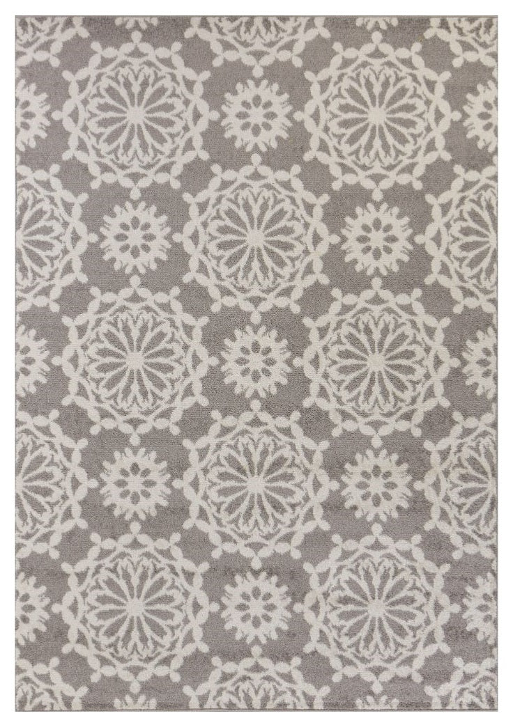 9' X 13' Gray and Ivory Floral Area Rug