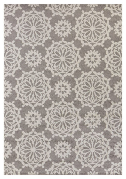 9' X 13' Gray and Ivory Floral Area Rug