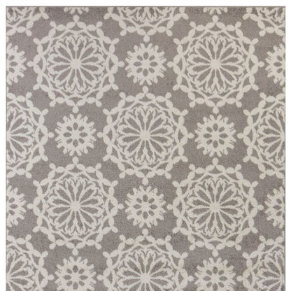 9' X 13' Gray and Ivory Floral Area Rug