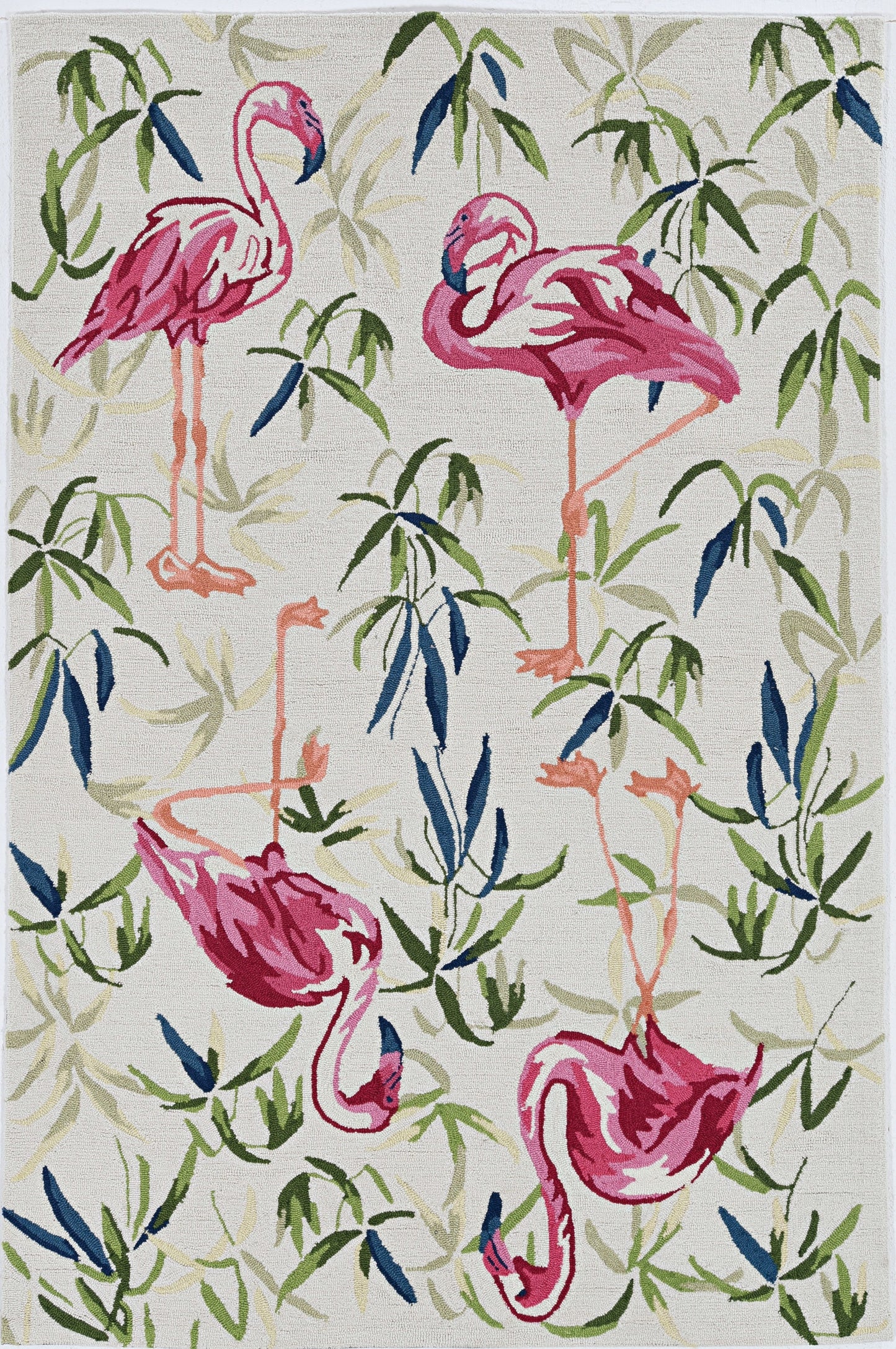 8' X 10' Ivory And Pink Flamingo Hand Hooked Area Rug