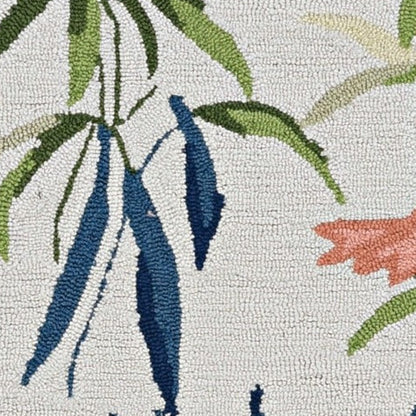 8' X 10' Ivory And Pink Flamingo Hand Hooked Area Rug