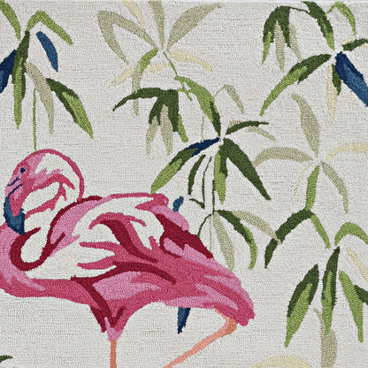 8' X 10' Ivory And Pink Flamingo Hand Hooked Area Rug