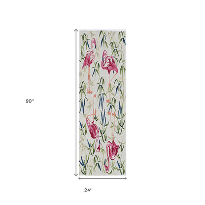8' X 10' Ivory And Pink Flamingo Hand Hooked Area Rug