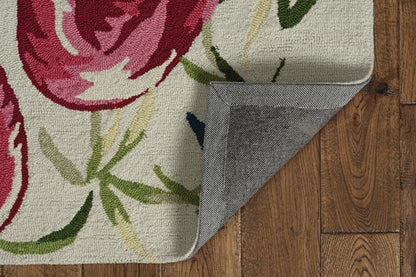 8' X 10' Ivory And Pink Flamingo Hand Hooked Area Rug