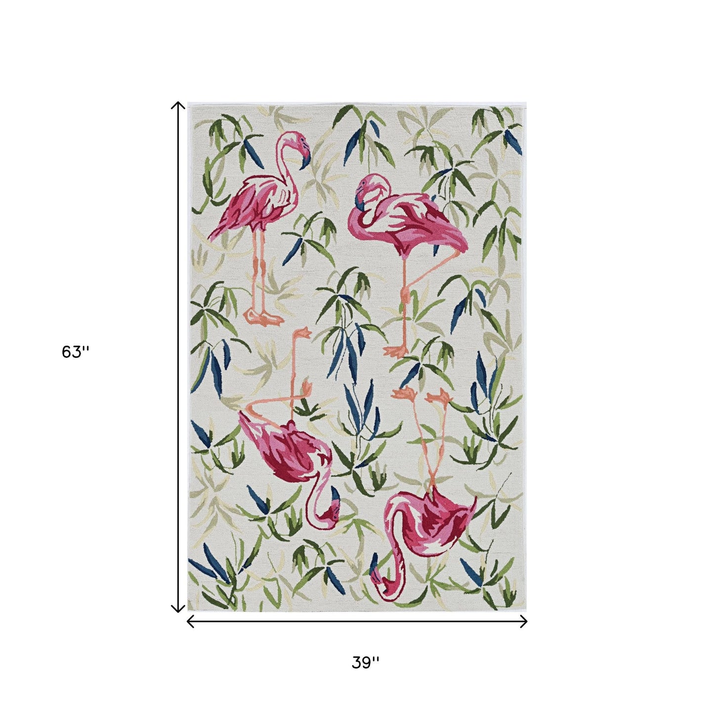 8' X 10' Ivory And Pink Flamingo Hand Hooked Area Rug