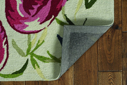 8' X 10' Ivory And Pink Flamingo Hand Hooked Area Rug