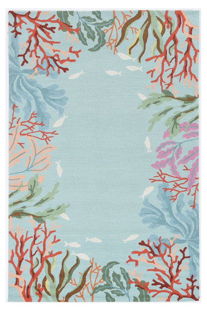 2' X 4' Blue Red And Pink Fish and Coral Hand Tufted Area Rug