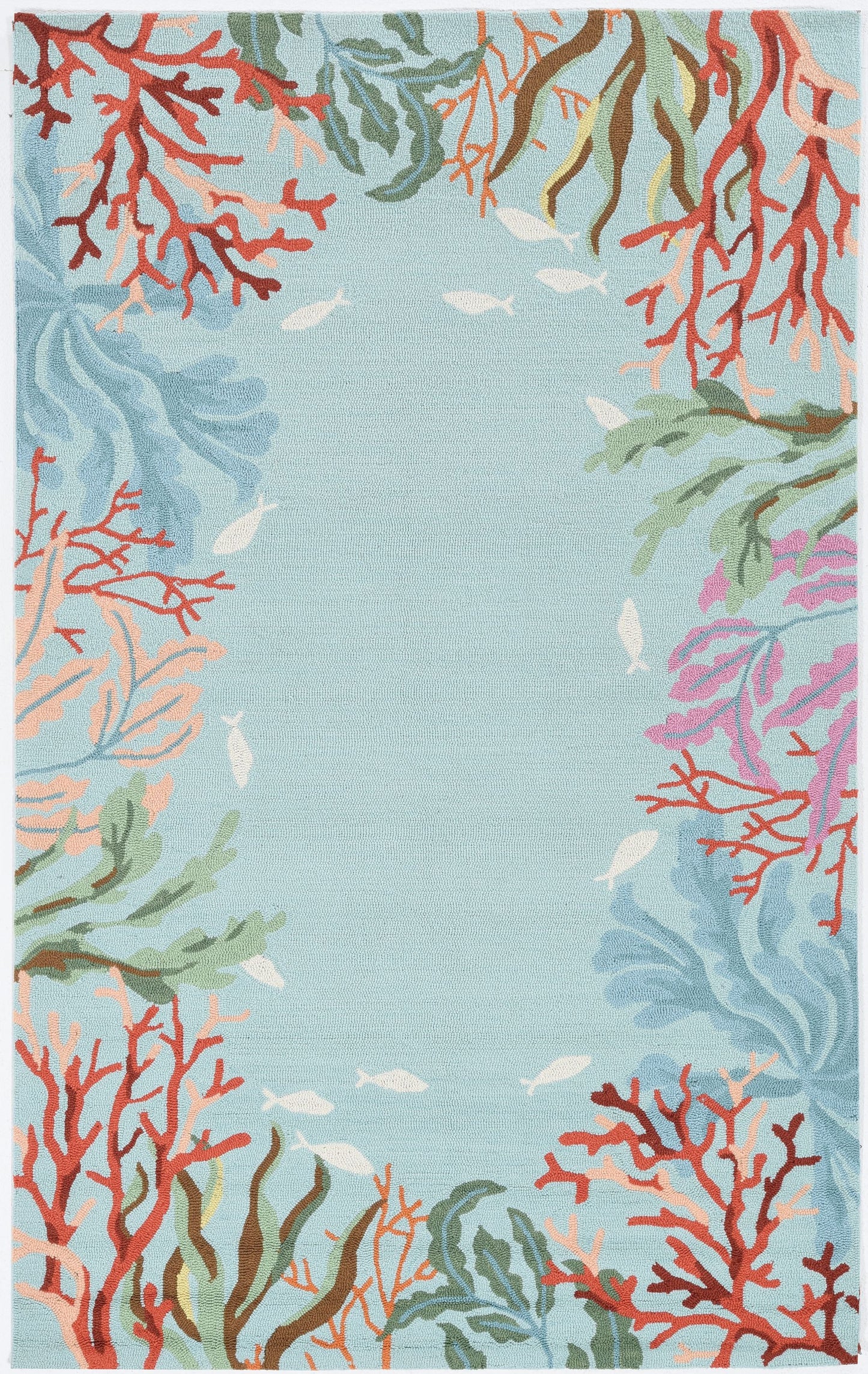 2' X 4' Blue Red And Pink Fish and Coral Hand Tufted Area Rug