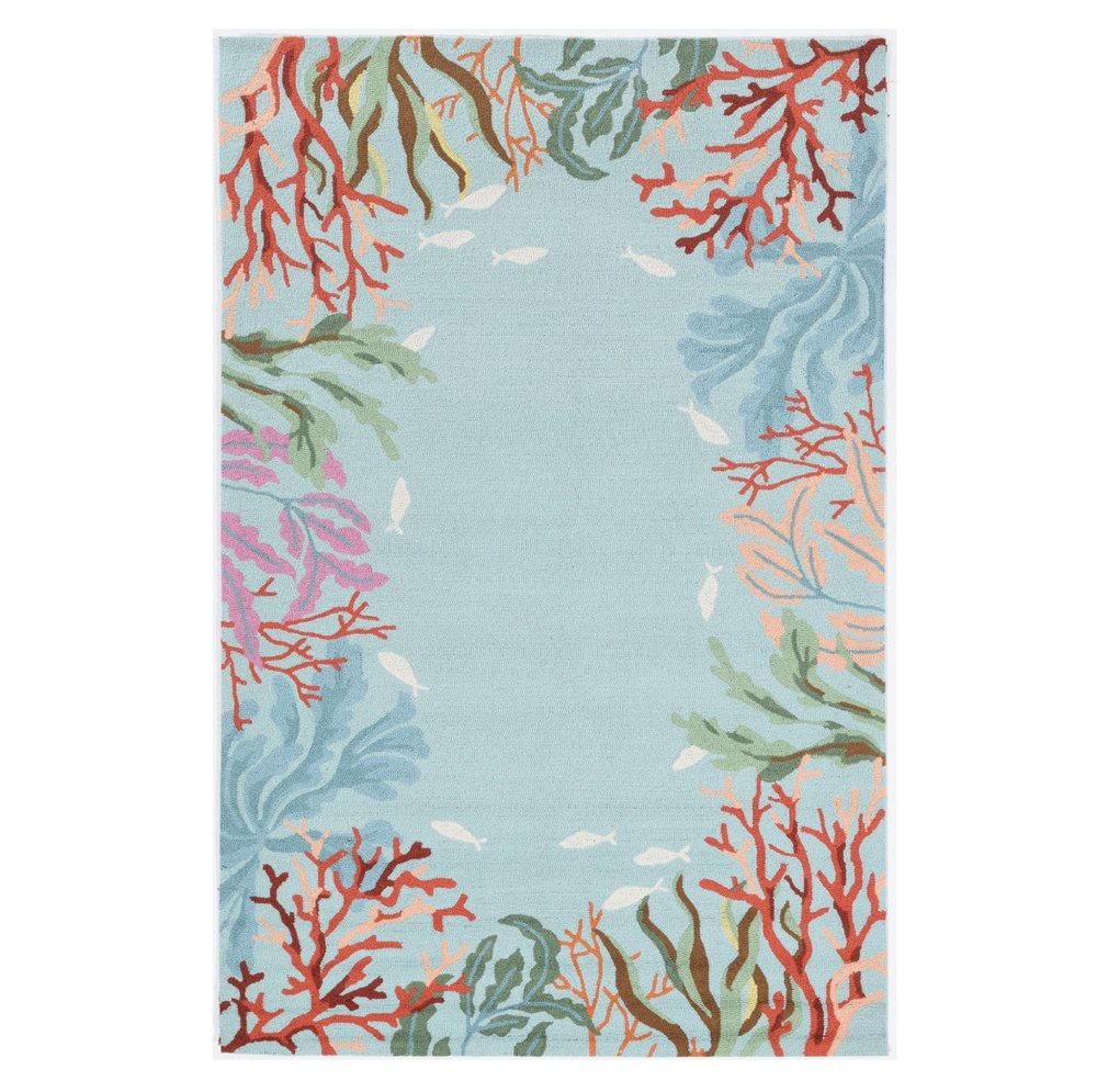 2' X 4' Blue Red And Pink Fish and Coral Hand Tufted Area Rug