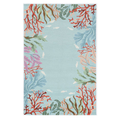 2' X 4' Blue Red And Pink Fish and Coral Hand Tufted Area Rug