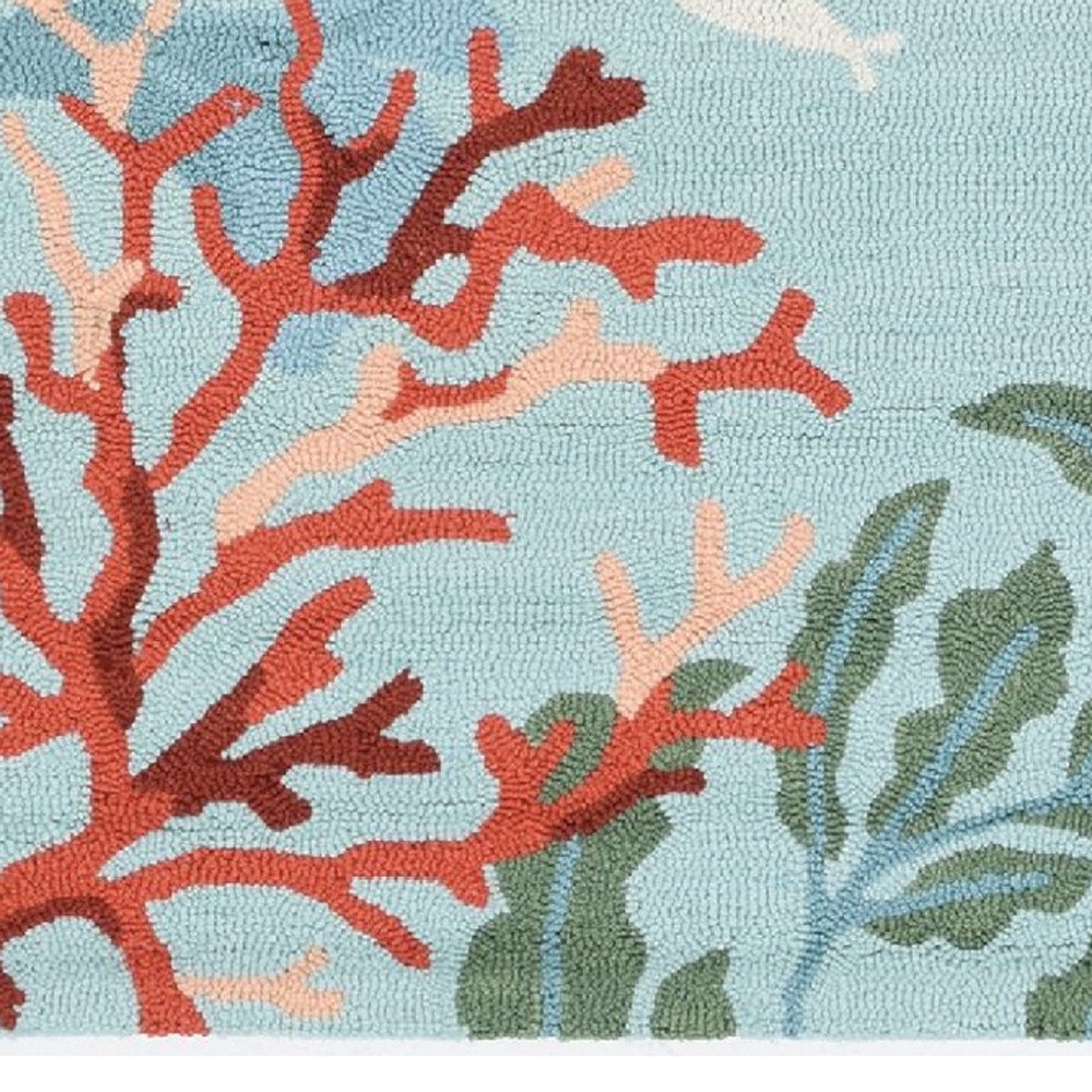 2' X 4' Blue Red And Pink Fish and Coral Hand Tufted Area Rug
