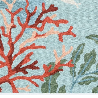 2' X 4' Blue Red And Pink Fish and Coral Hand Tufted Area Rug