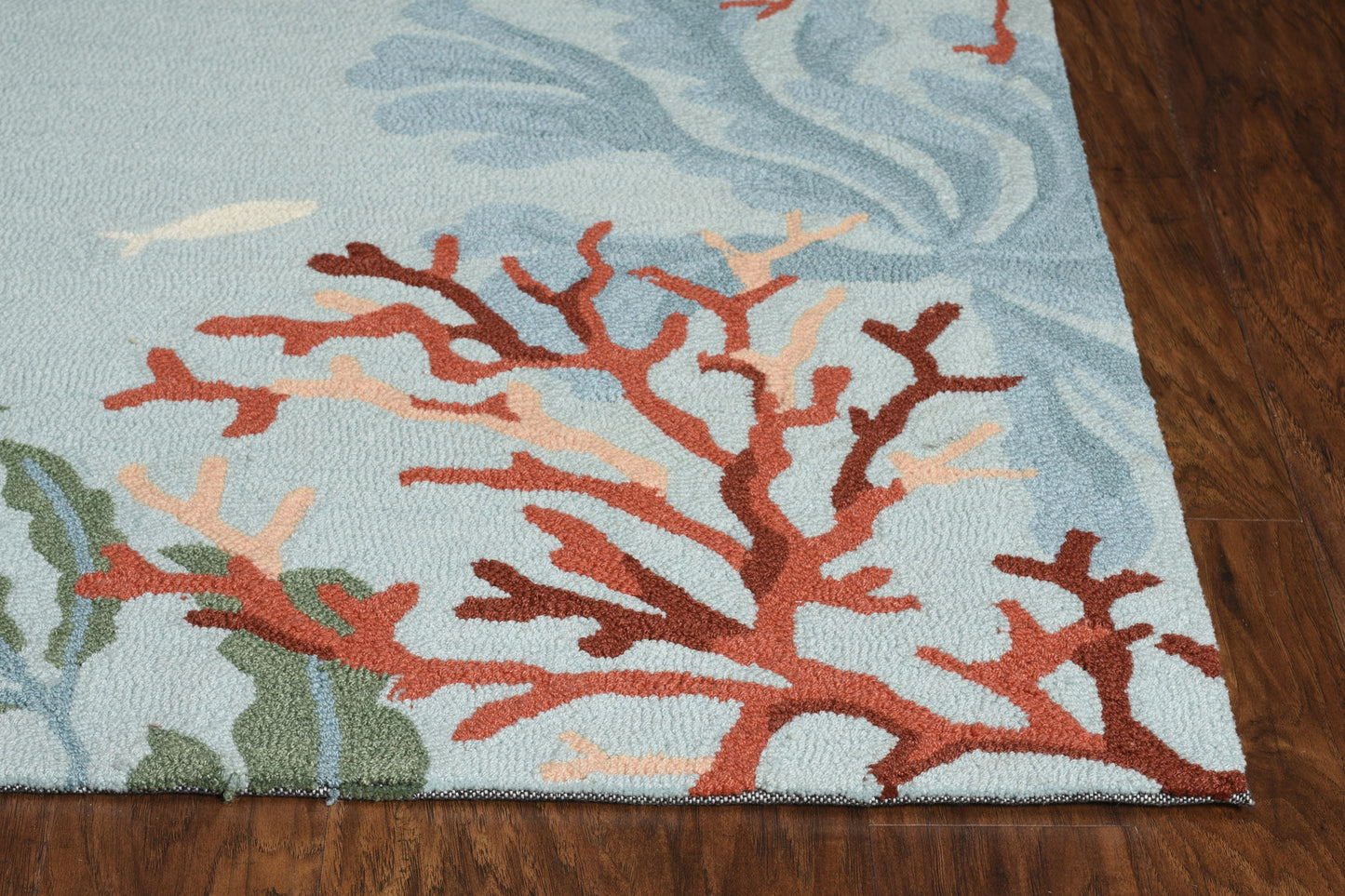 2' X 4' Blue Red And Pink Fish and Coral Hand Tufted Area Rug