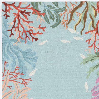 2' X 4' Blue Red And Pink Fish and Coral Hand Tufted Area Rug