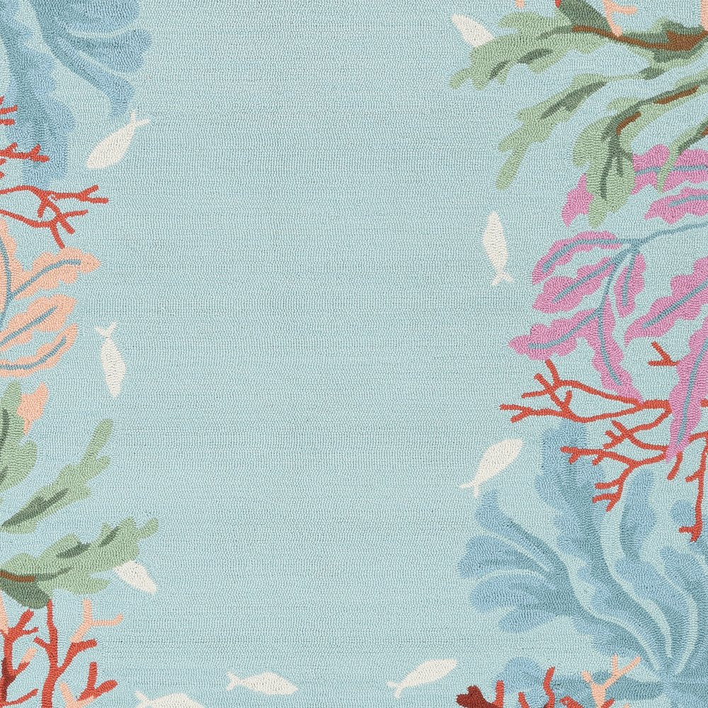 2' X 4' Blue Red And Pink Fish and Coral Hand Tufted Area Rug