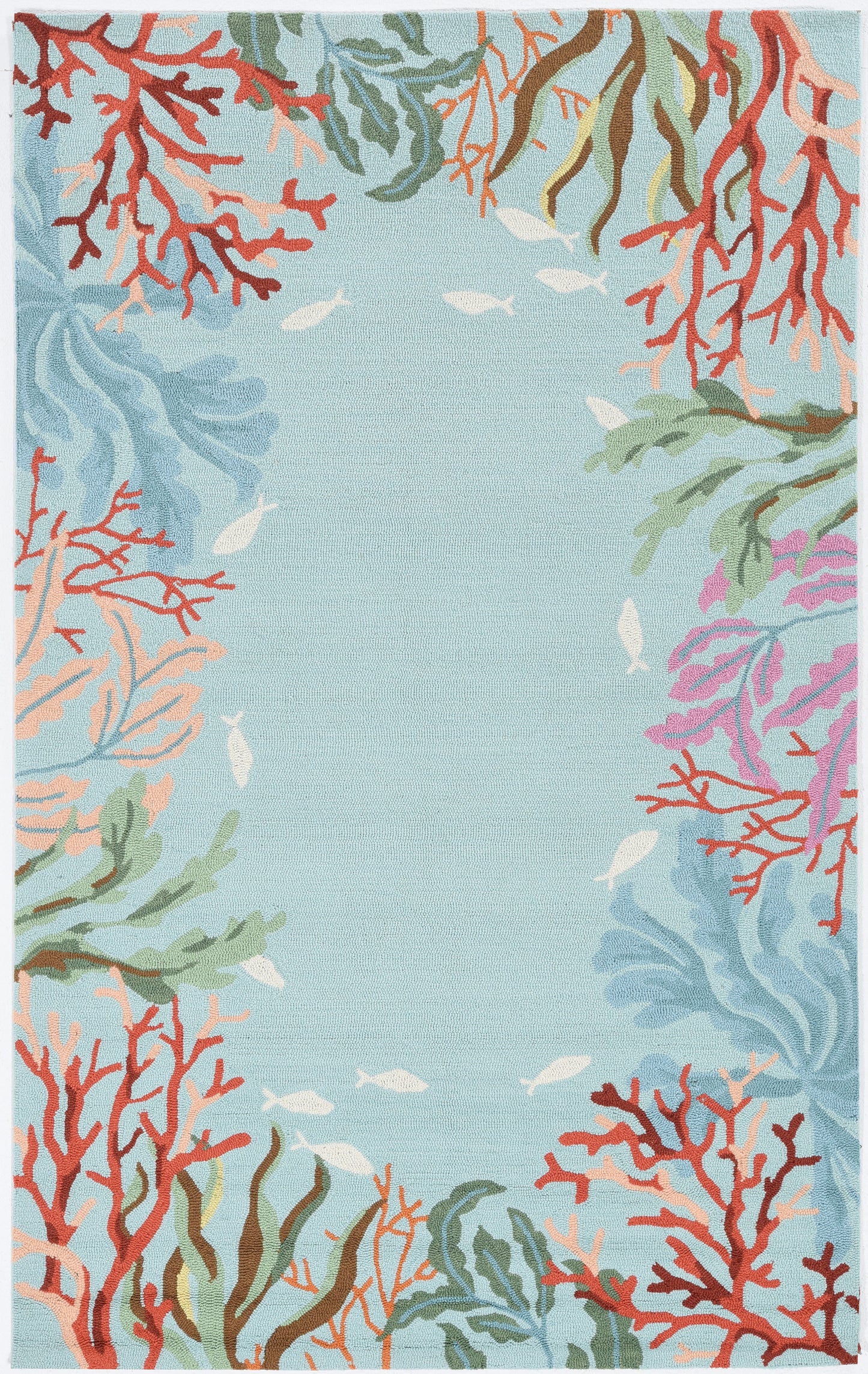 2' X 4' Blue Red And Pink Fish and Coral Hand Tufted Area Rug