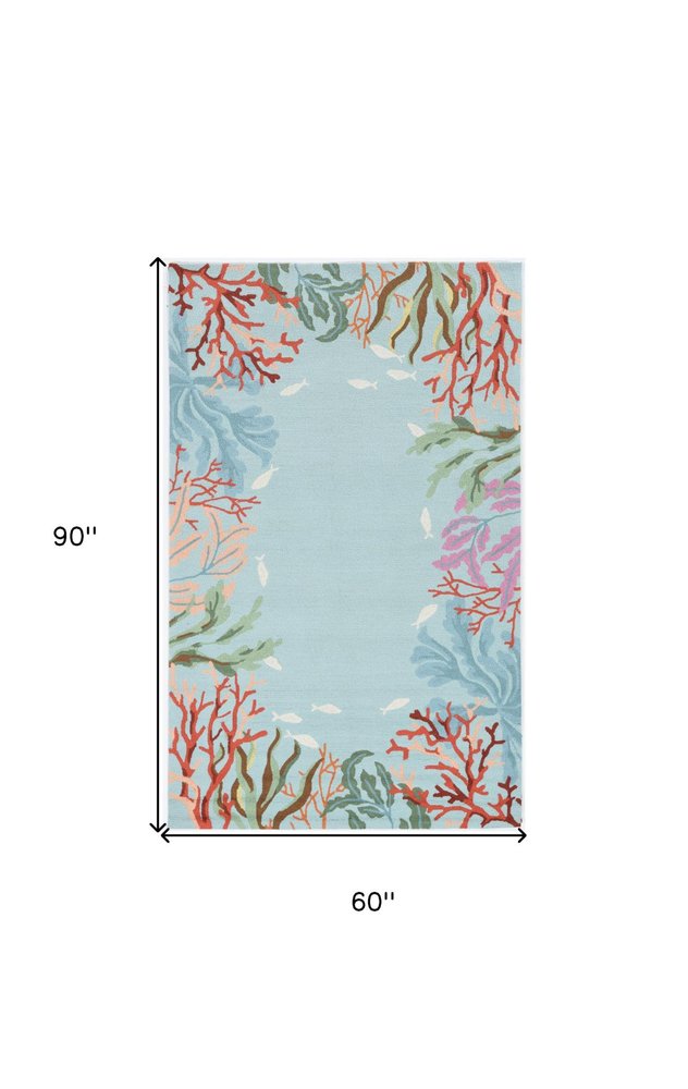 2' X 4' Blue Red And Pink Fish and Coral Hand Tufted Area Rug