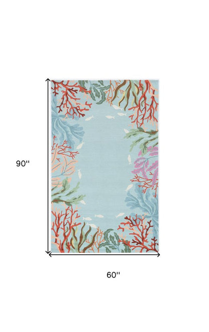 2' X 4' Blue Red And Pink Fish and Coral Hand Tufted Area Rug